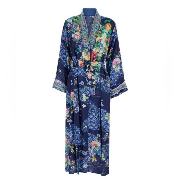 Johnny Was FANNY TOVE Embroidered REVERSIBLE Belted SILK KIMONO Robe sz MED NWT - Picture 14 of 14